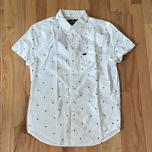 Hollister Button Up Shirt Mens XS White Palm Print Short Sleeve Casual